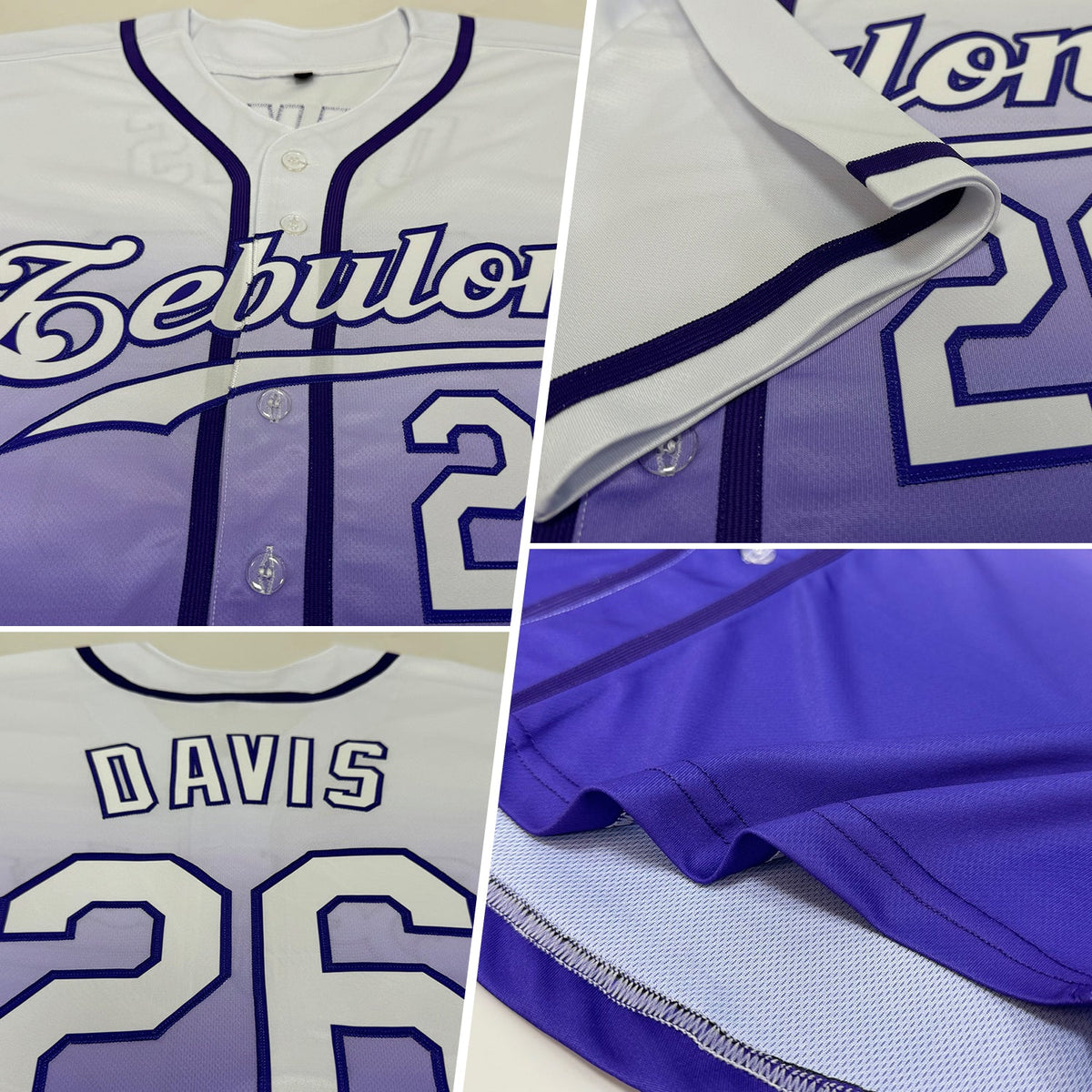Custom White White-Purple Authentic Fade Fashion Baseball Jersey