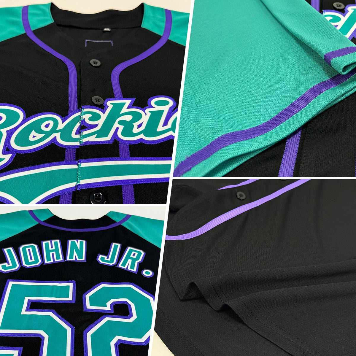 Custom Black Teal-Purple Authentic Raglan Sleeves Baseball Jersey