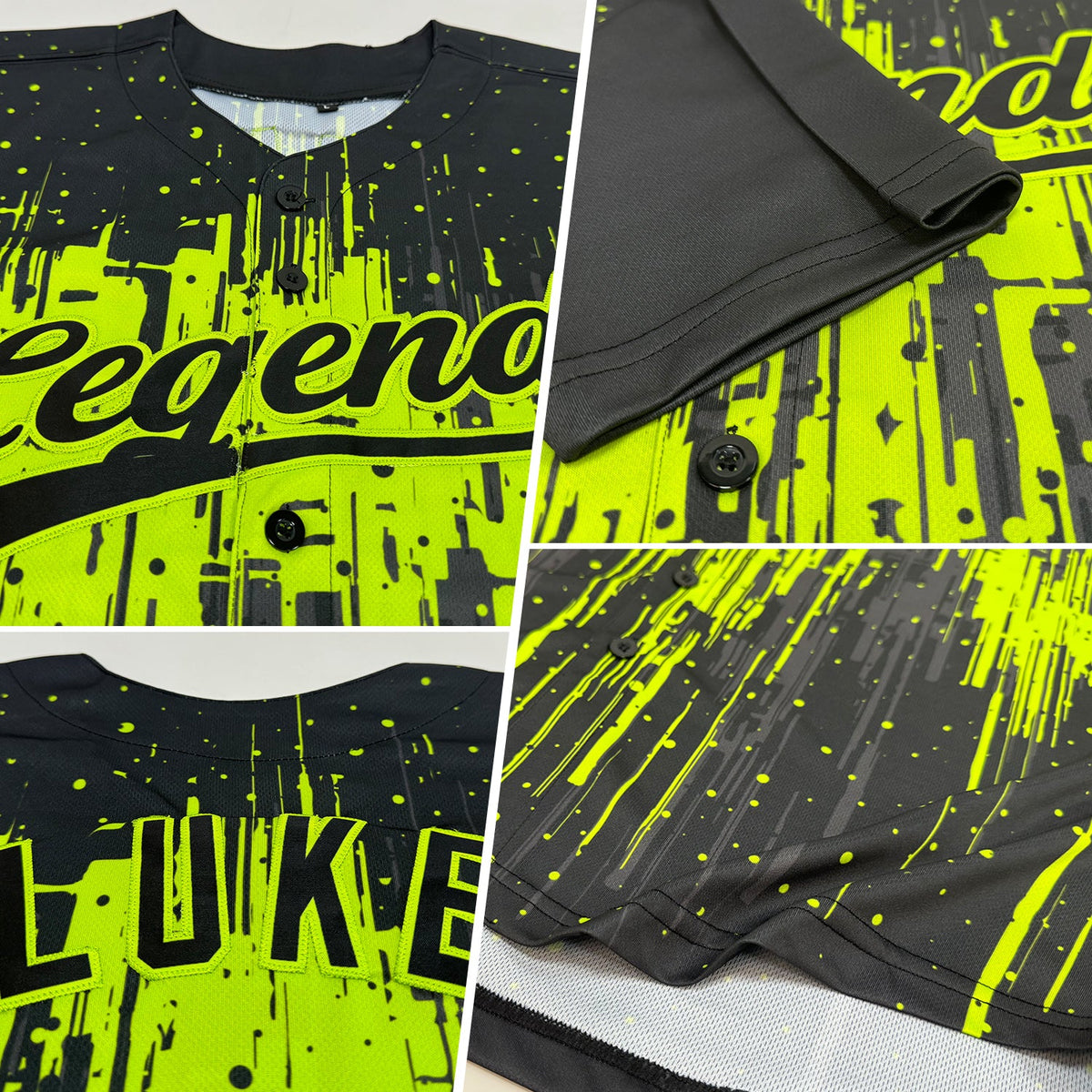 Custom Neon Green Black 3D Pattern Design Dripping Splatter Art Authentic Baseball Jersey