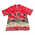 Vintage Kys Hawaiian Shirt Adult LARGE Red Aloha Tropical Parrot Palm Tree 80s