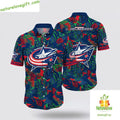 Columbus Blue Jackets Hawaiian Shirt Tropical Leaf Summer Design