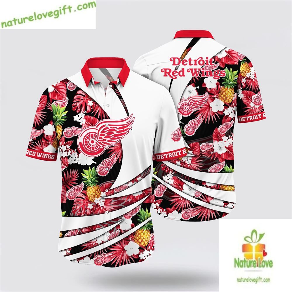 Detroit Red Wings Hawaiian Shirt Pineapple Summer Design