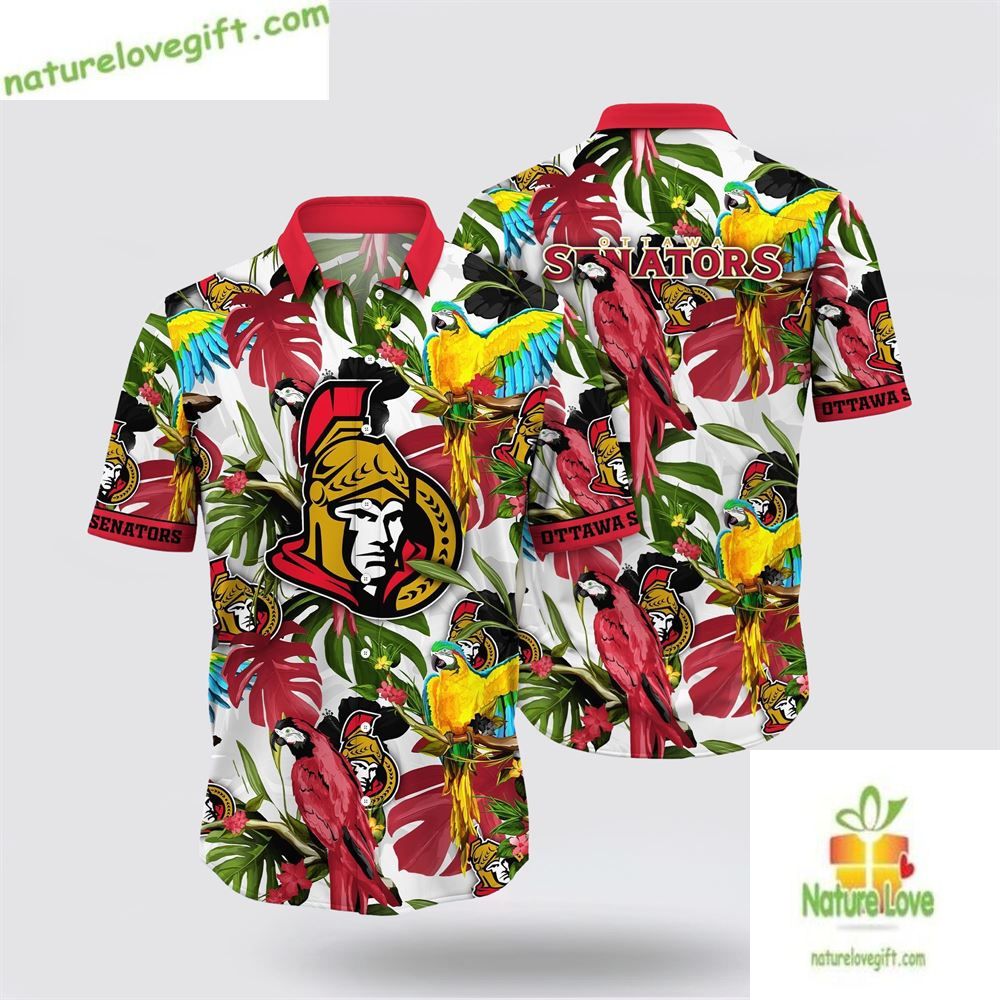 Ottawa Senators Hawaiian Shirt Tropical Parrot NHL Fan Aloha Tee