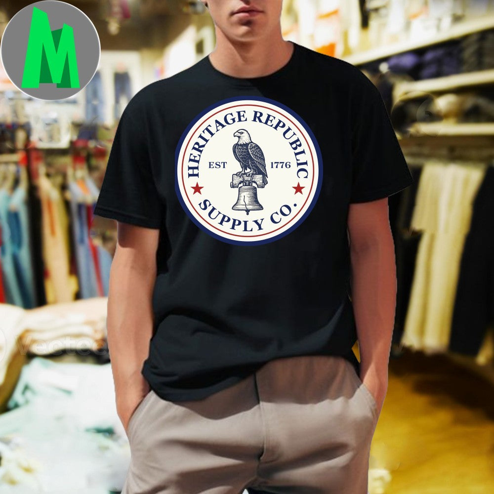 Heritage Republic Supply Co Est. 1776 Eagle Liberty Bell Logo T-Shirt