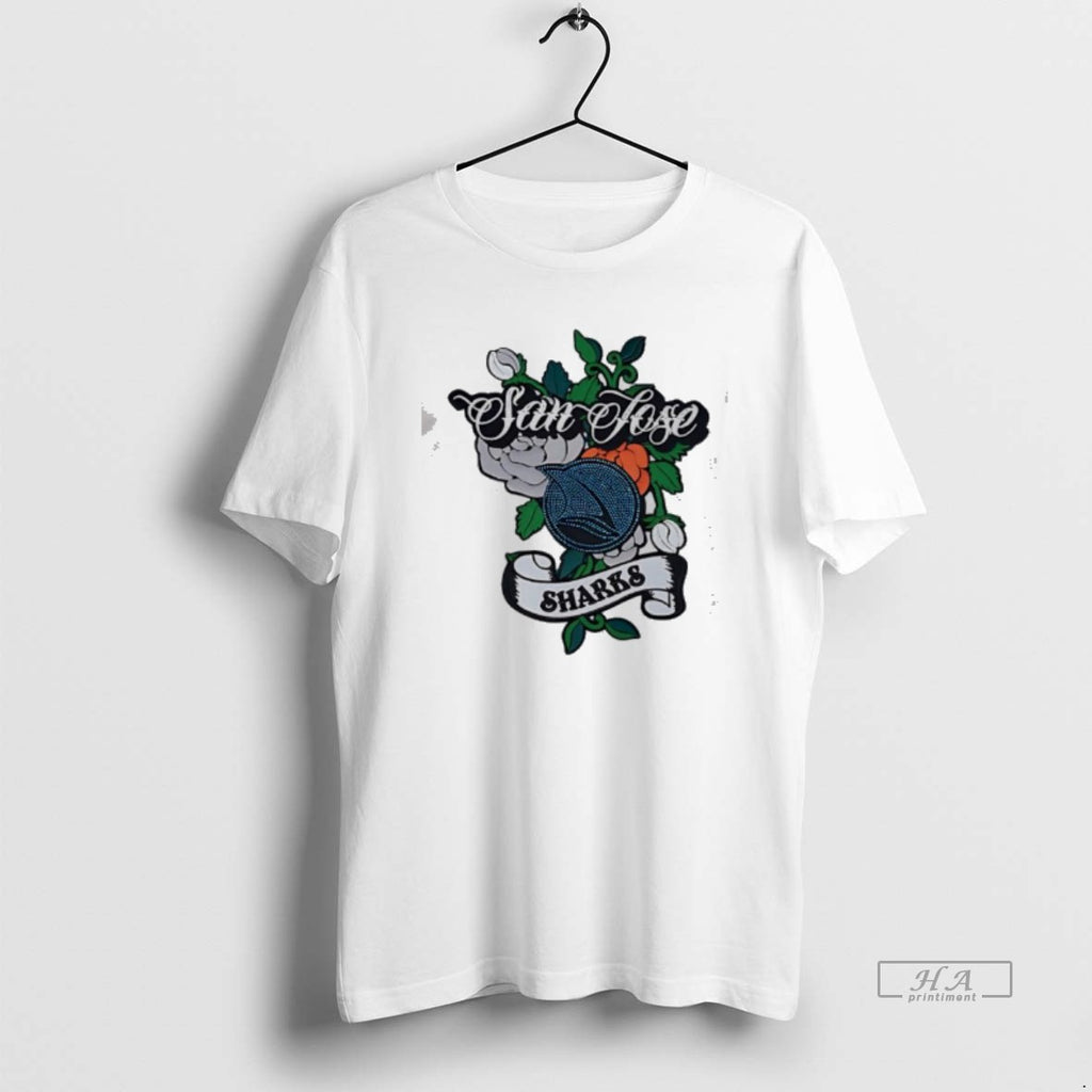 Official San Jose Sharks Floral Hockey Team Logo Tattoo
