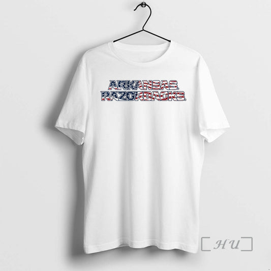 Officials Arkansas Razorbacks Patriotic Marks Wordmark Stack American Flag