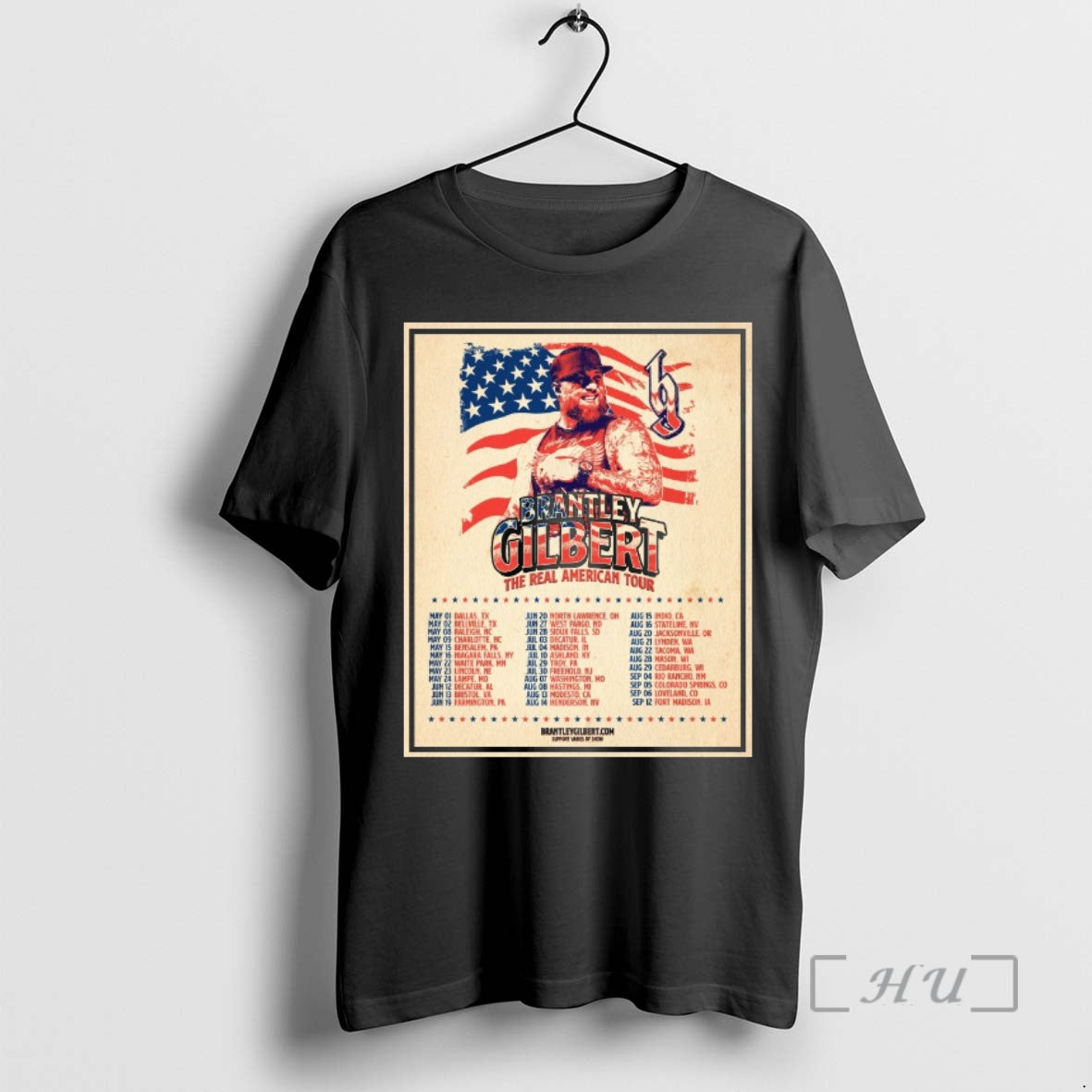 Officials Brantley Gilbert The Real American Tour 2026 Schedule Country Music Fan Premium T Shirts