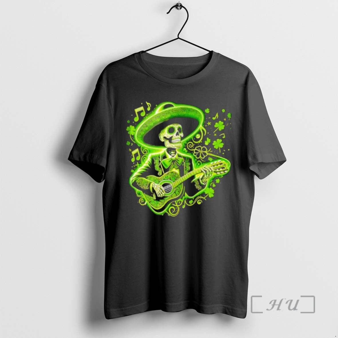 Officials Green Skeleton Mariachi Playing Guitar St Patrick Day Clover