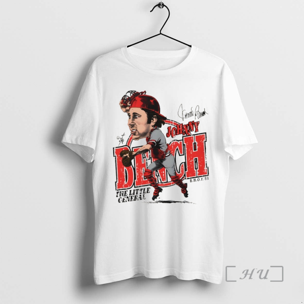 Officials Johnny Bench Cincinnati Reds Baseball The Little General Caricature Signature Premium T Shirts Sweater