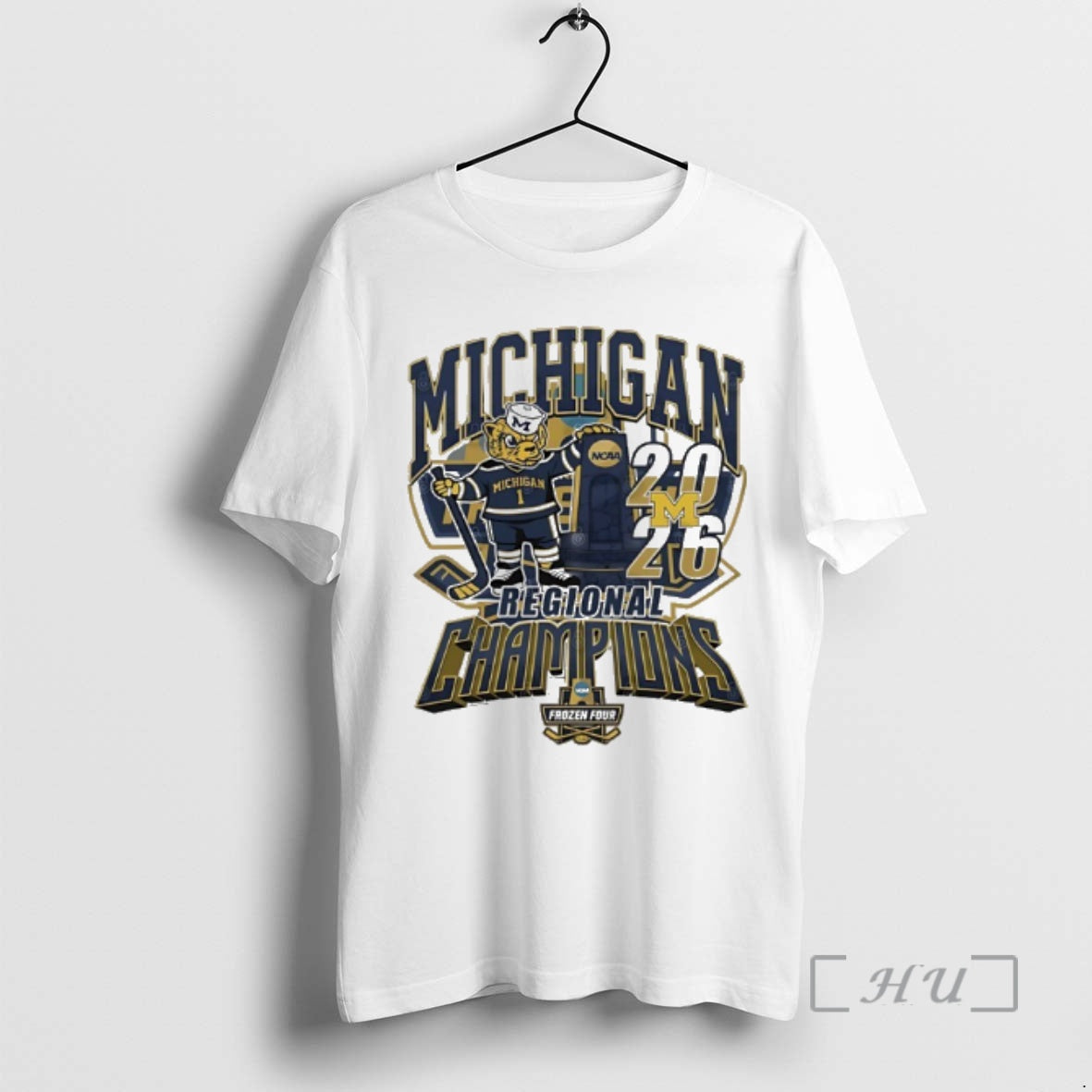 Officials Michigan Wolverines 2026 Ncaa Mens Hockey Regional Champions Mascot Trophy Premium T Shirts Sweater