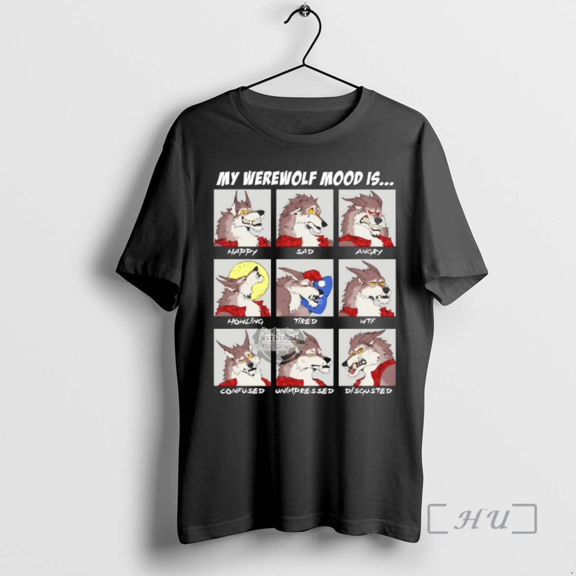 Officials My Werewolf Mood Is Happy Sad Angry Howling Tired Wtf Confused Premium T Shirts