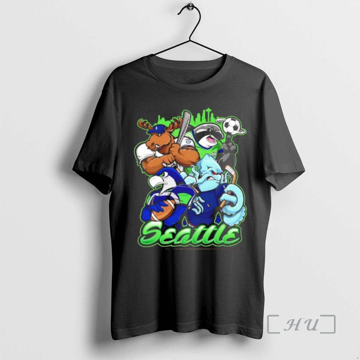 Officials Seahawks Kraken Sounders And Mariners Seattle City Skyline Mascot
