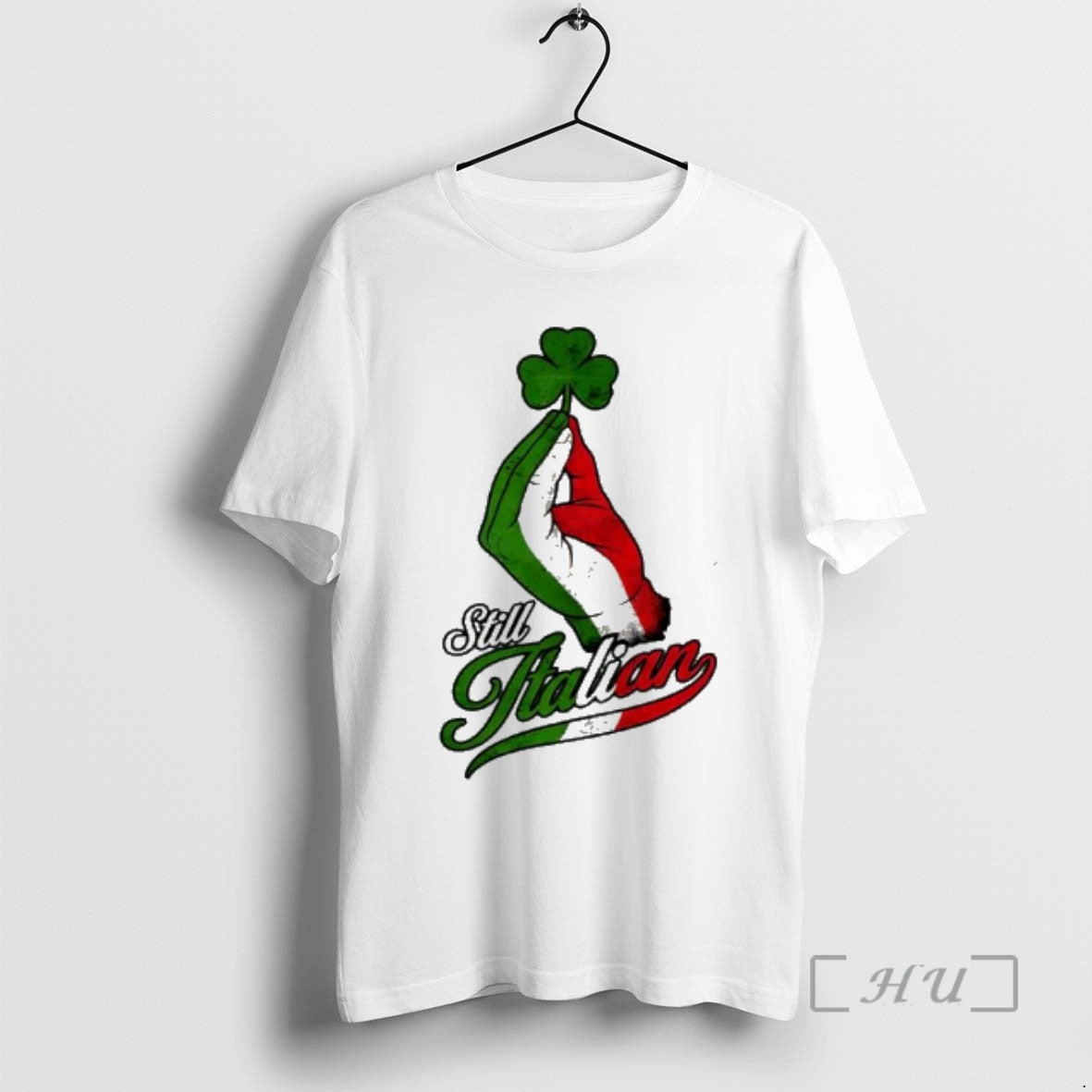 Officials Still Italian Hand Gesture Holding Green Shamrock Graphic