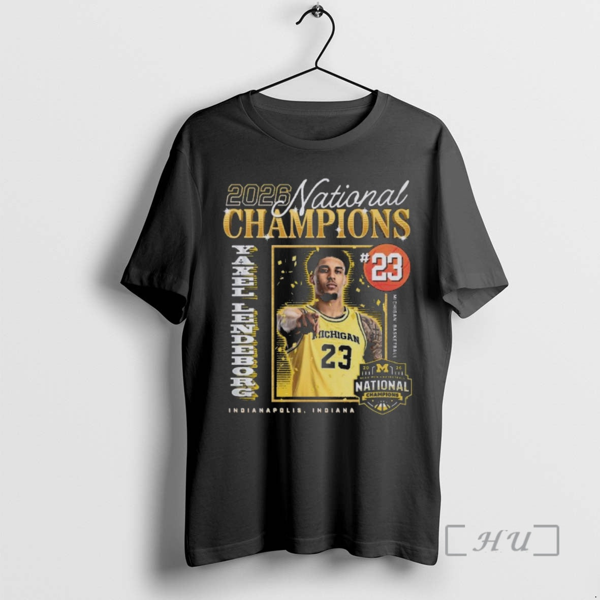 Officials Yaxel Lendeborg Michigan Wolverines 2026 Mens Basketball National Champions Indianapolis Indiana Premium T Shirts