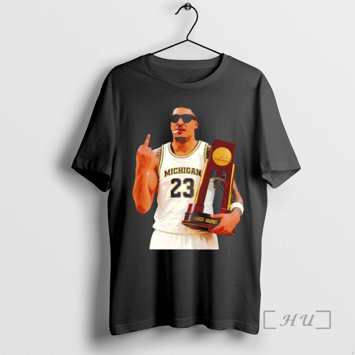 Officials Yaxel Lendeborg Middle Finger Holding Trophy Michigan Wolverines Basketball Ncaa Premium T Shirts Sweater