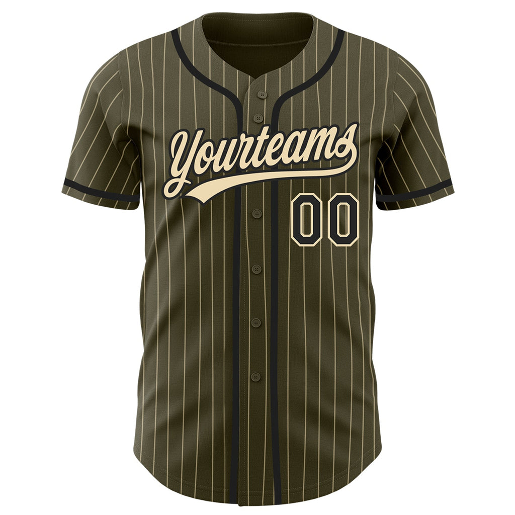 Custom Olive City Cream Pinstripe Black Authentic Salute To Service Baseball Jersey