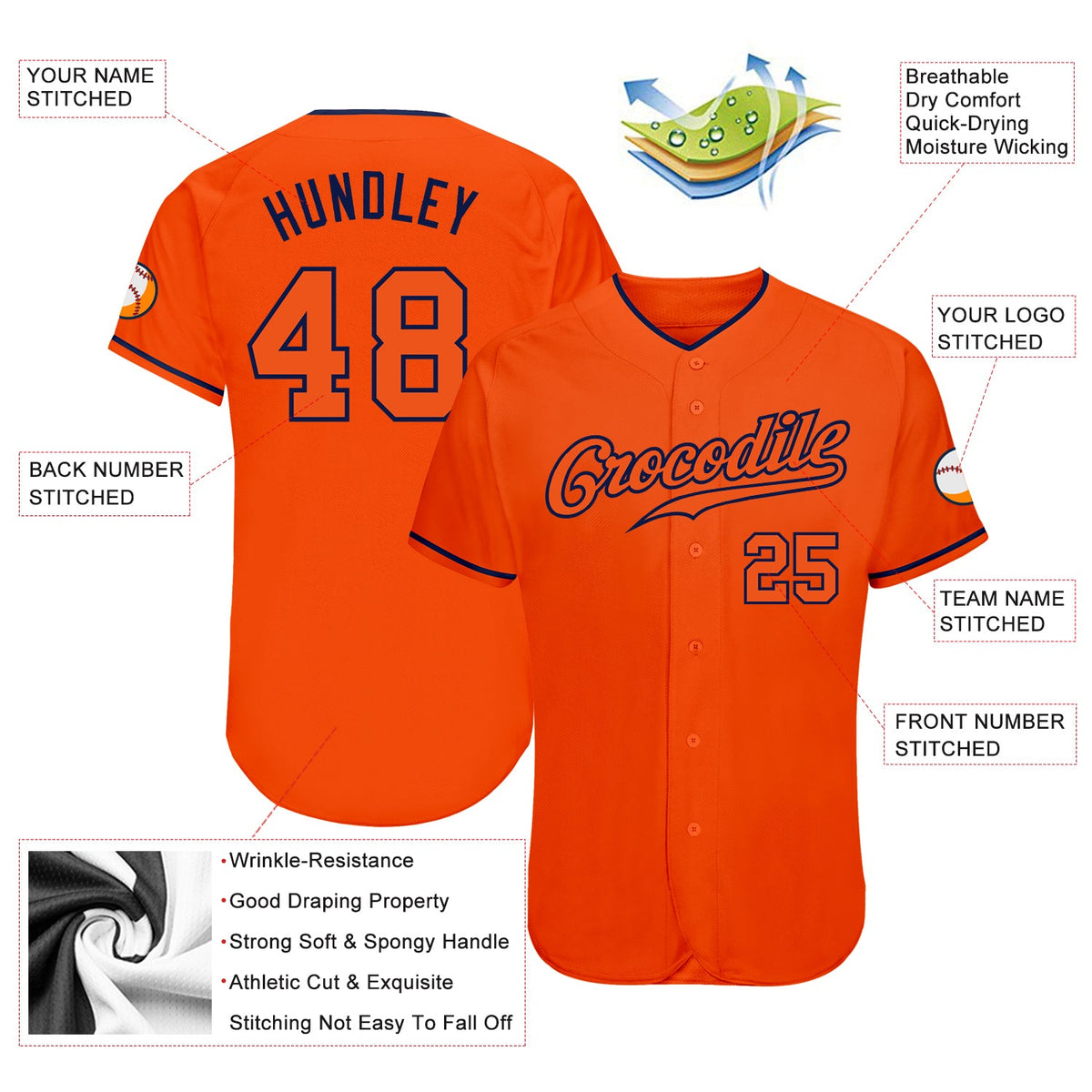 Custom Orange Orange-Navy Authentic Baseball Jersey