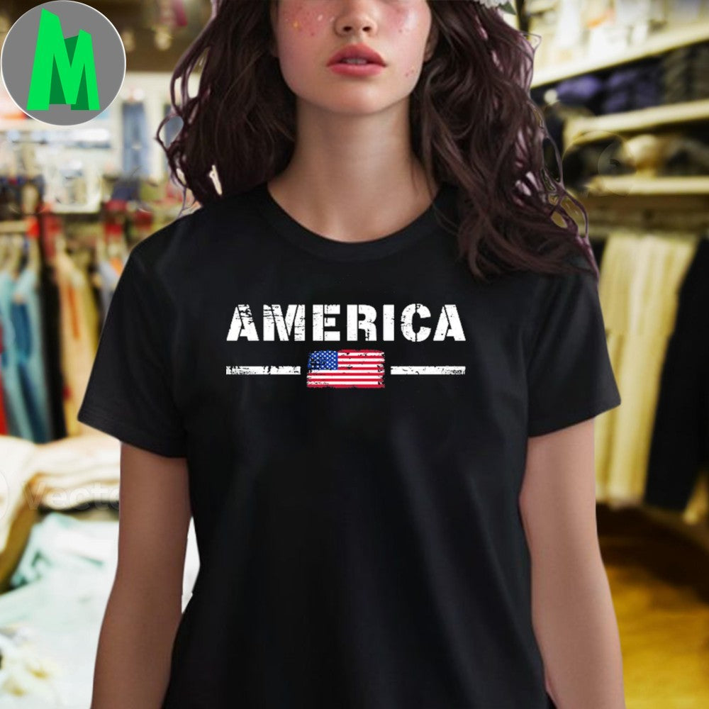 Original Distressed Bold America Lettering With American Flag Shirt