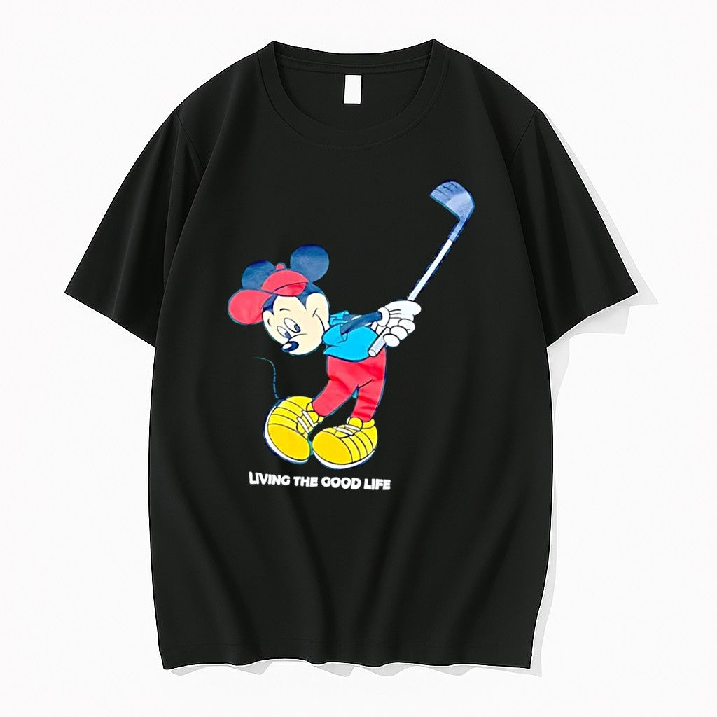 Original Living The Good Life Mickey Mouse Playing Golf Black Tshirts Jpg