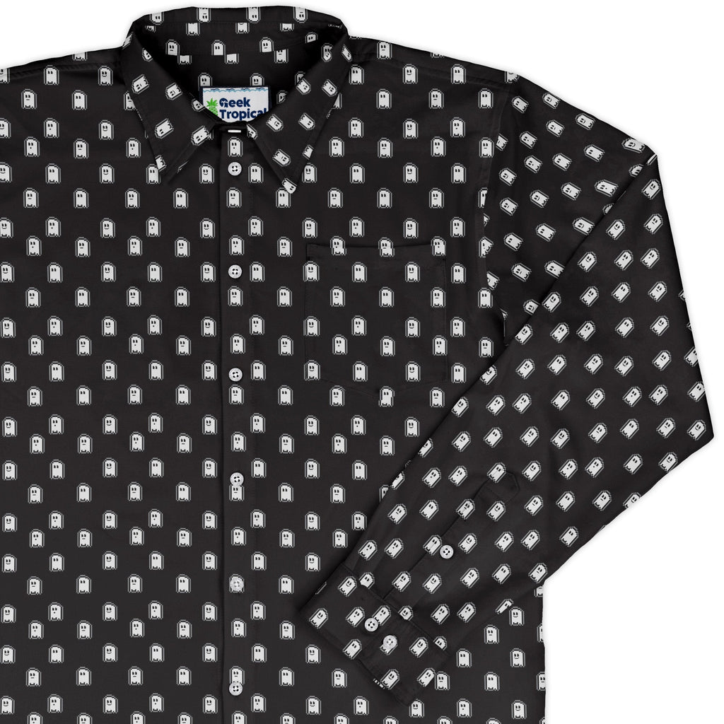 PIxel Ghost Long Sleeve Button Up Shirt