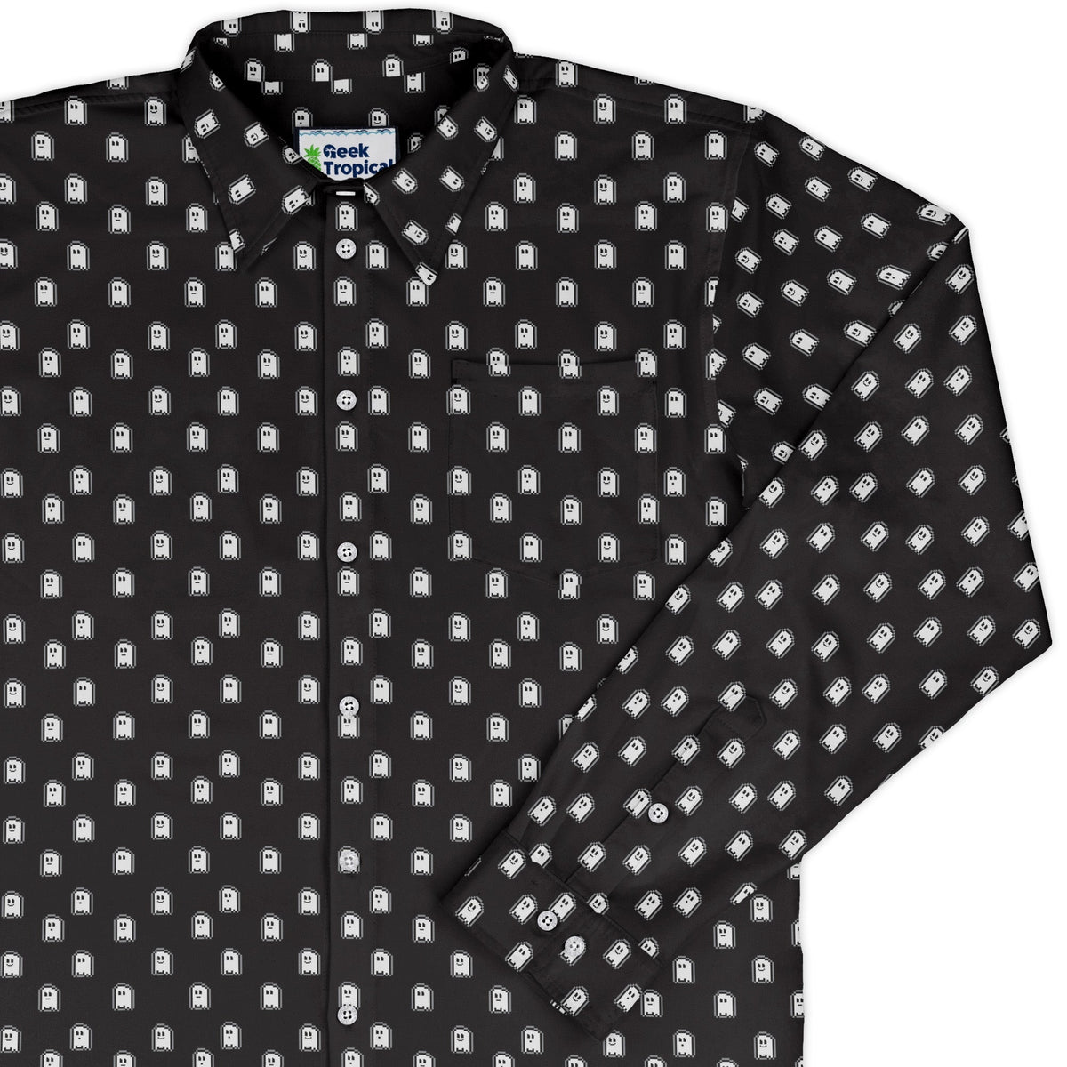 PIxel Ghost Long Sleeve Button Up Shirt