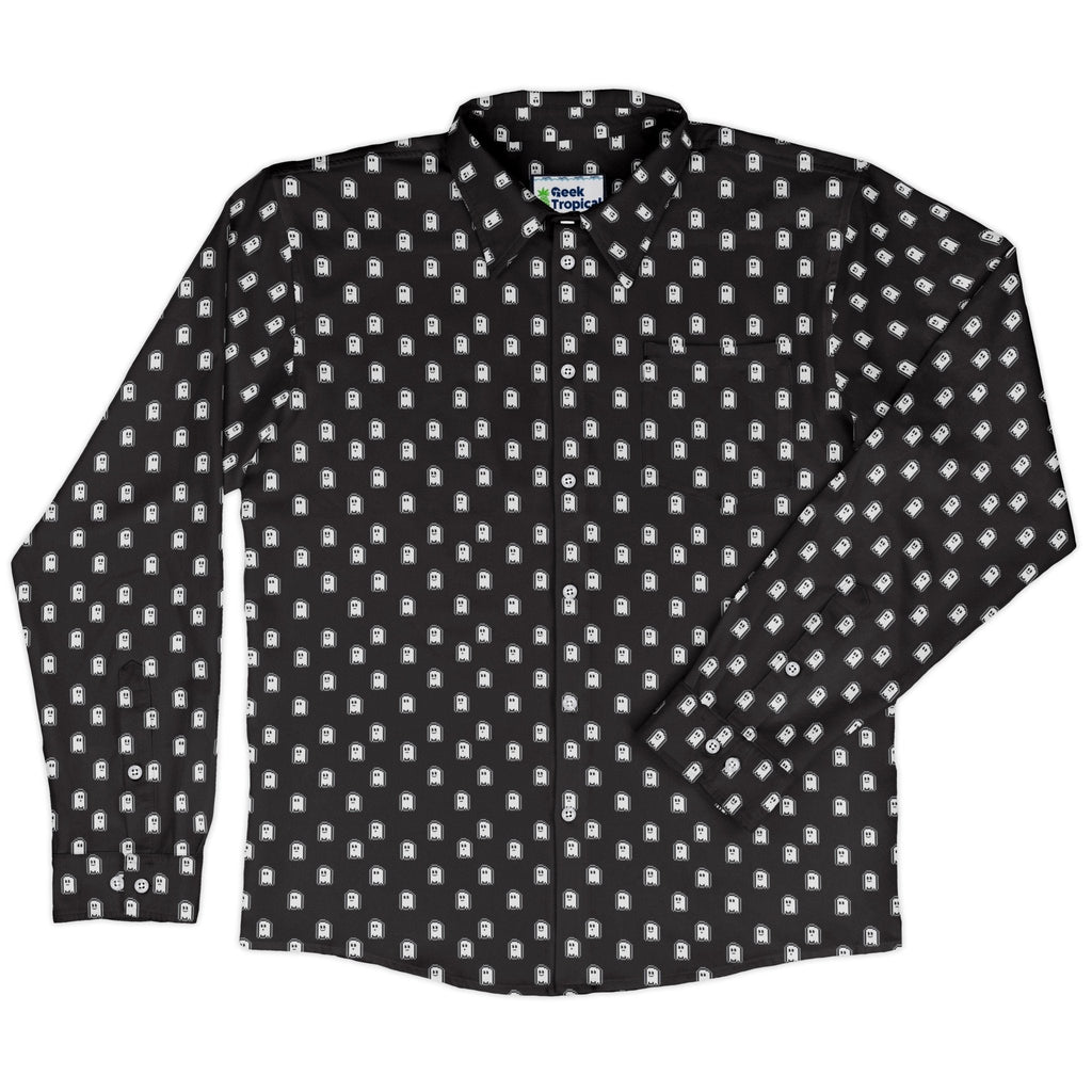 PIxel Ghost Long Sleeve Button Up Shirt
