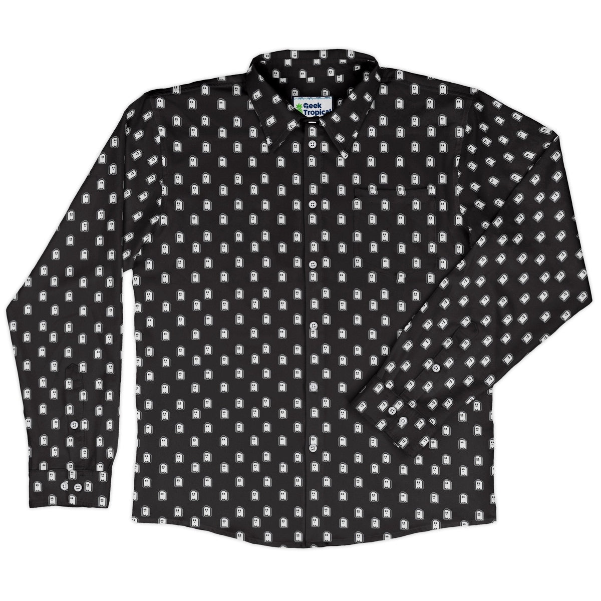 PIxel Ghost Long Sleeve Button Up Shirt