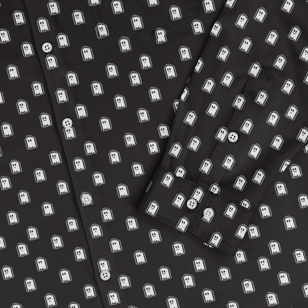 PIxel Ghost Long Sleeve Button Up Shirt