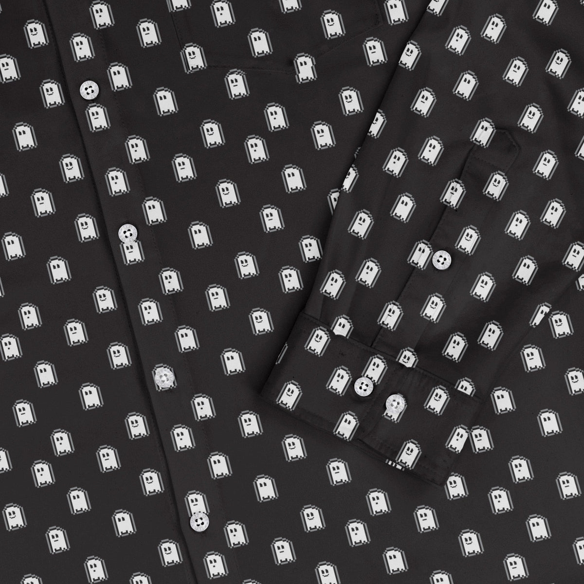 PIxel Ghost Long Sleeve Button Up Shirt