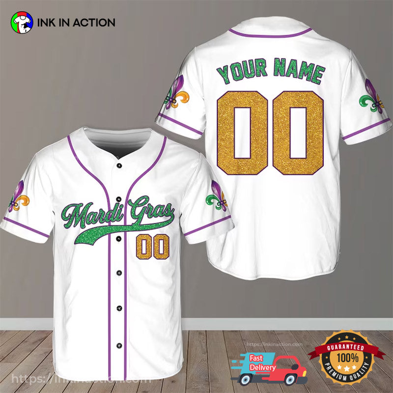 Personalized Carnival Mardi Gras Baseball Jersey No.4
