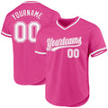 Custom Pink White Authentic Throwback Baseball Jersey