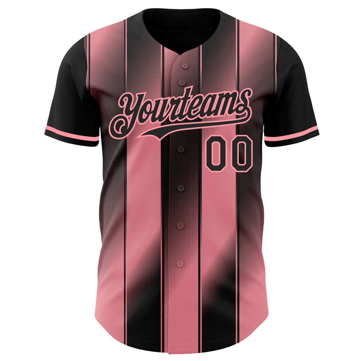 Custom Black-Medium Pink Gradient Classic Vertical Stripe Authentic Baseball Jersey
