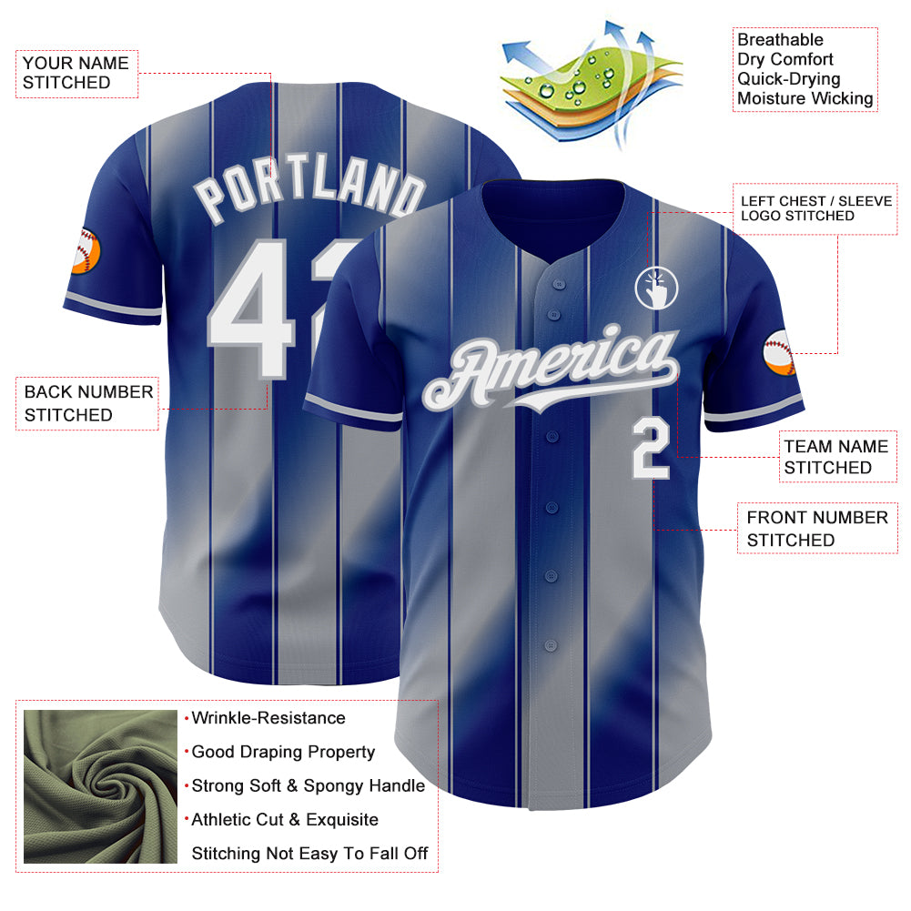 Custom Royal White-Gray Gradient Classic Vertical Stripe Authentic Baseball Jersey
