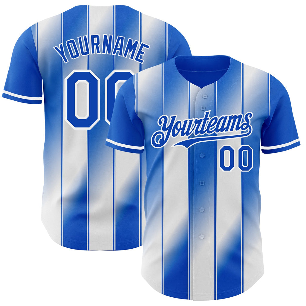Custom Thunder Blue-White Gradient Classic Vertical Stripe Authentic Baseball Jersey