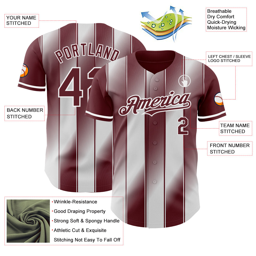 Custom Burgundy-White Gradient Classic Vertical Stripe Authentic Baseball Jersey
