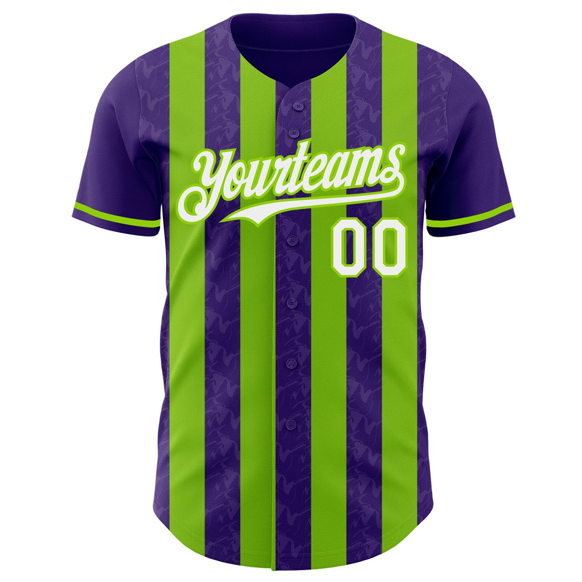 Custom Purple White-Neon Green Classic Vertical Stripe Fluid Liquid Texture Authentic Baseball Jersey