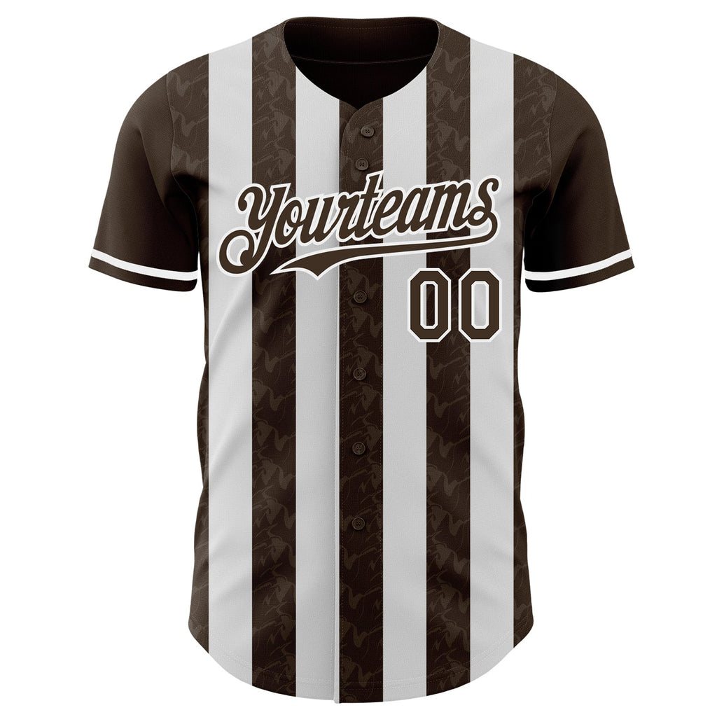 Custom Brown-White Classic Vertical Stripe Fluid Liquid Texture Authentic Baseball Jersey