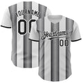 Custom White Black-Steel Gray Gradient Vertical Stripe Argentina Style Authentic Baseball Jersey