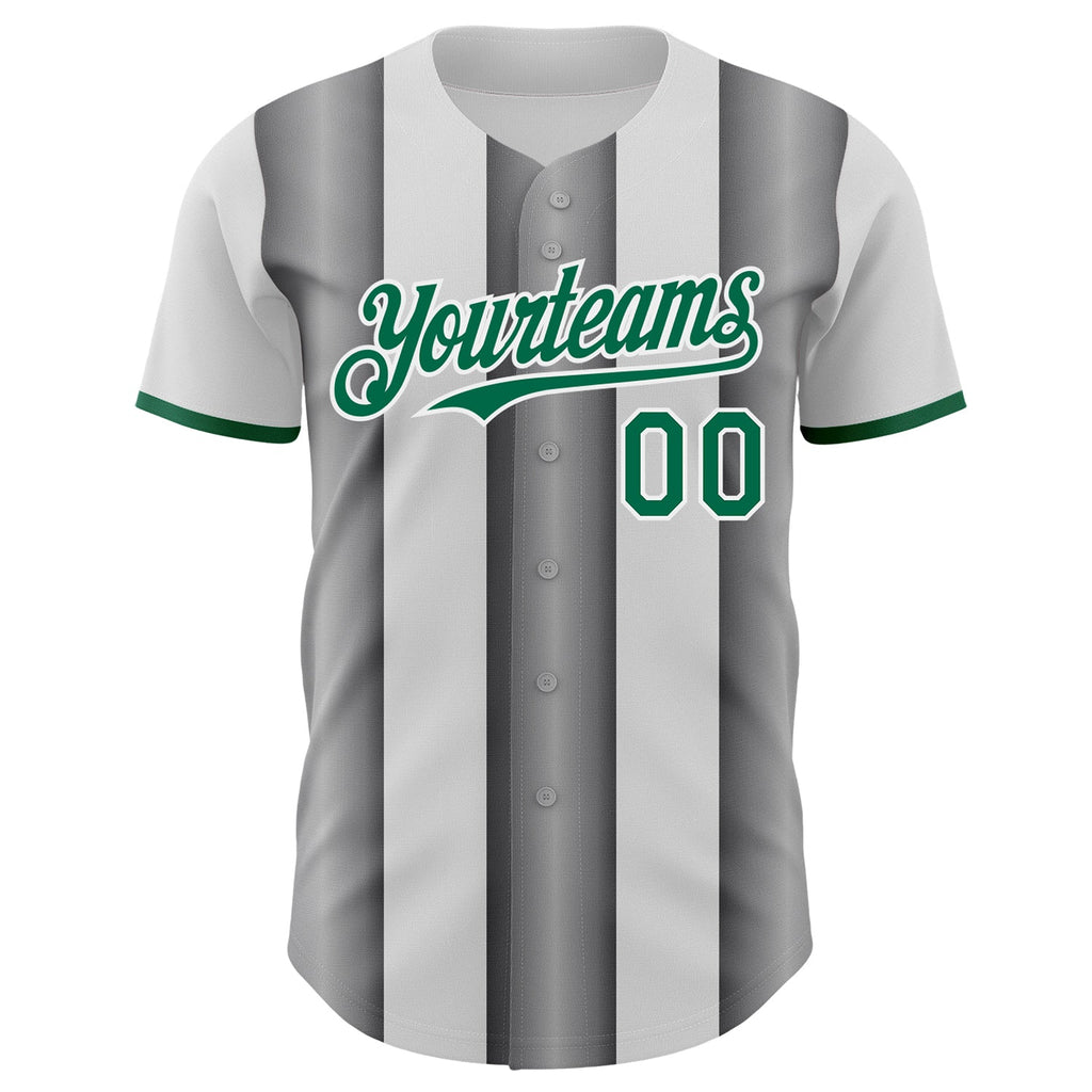 Custom White Kelly Green-Steel Gray Gradient Vertical Stripe Argentina Style Authentic Baseball Jersey