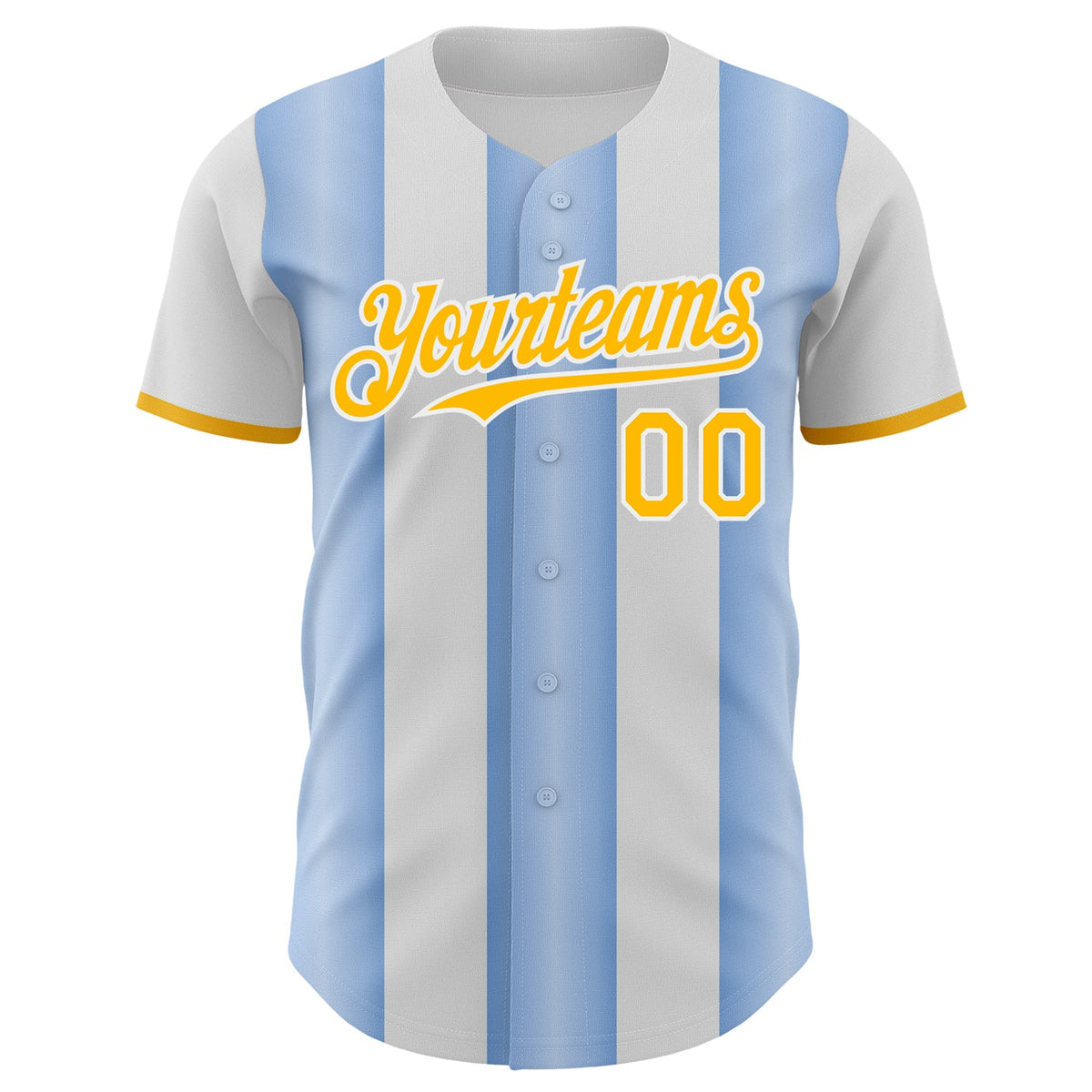 Custom White Gold-Light Blue Gradient Vertical Stripe Argentina Style Authentic Baseball Jersey