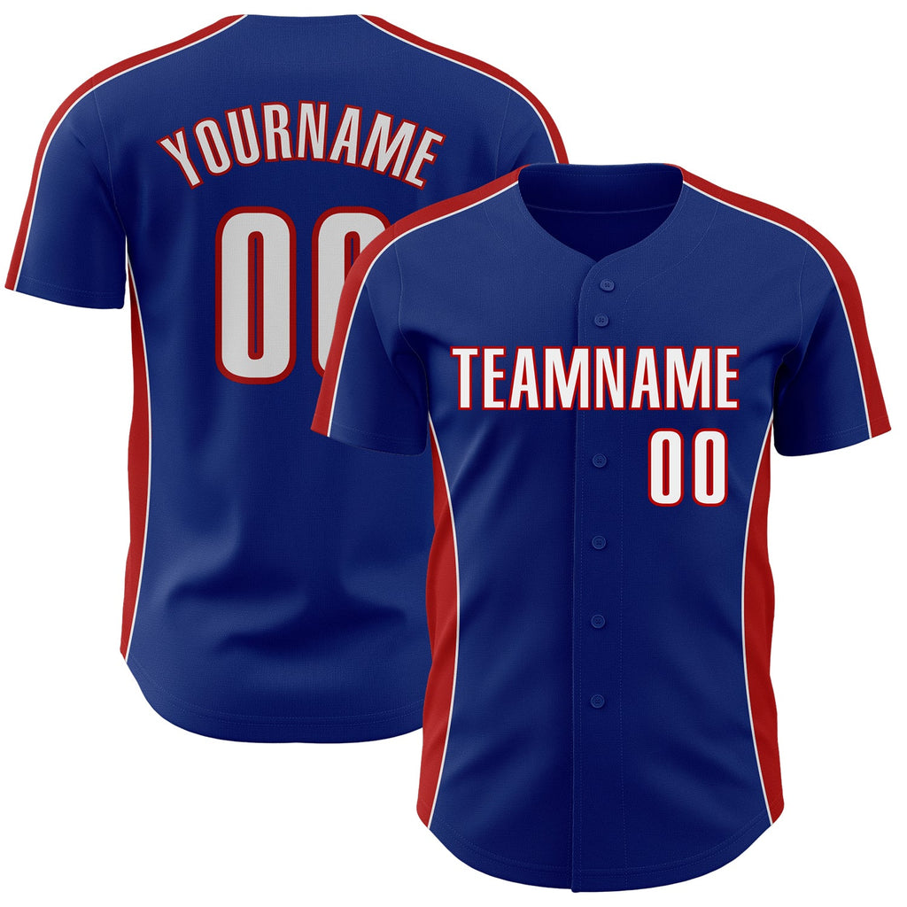 Custom Royal White-Red Classic Color Block Side Panel Stripe Authentic Baseball Jersey