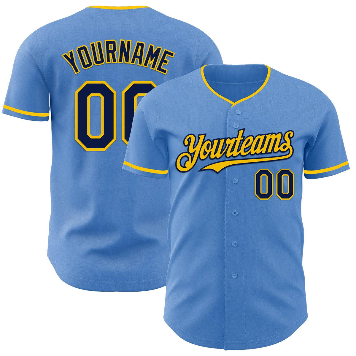 Custom Powder Blue Navy-Yellow Authentic Baseball Jersey
