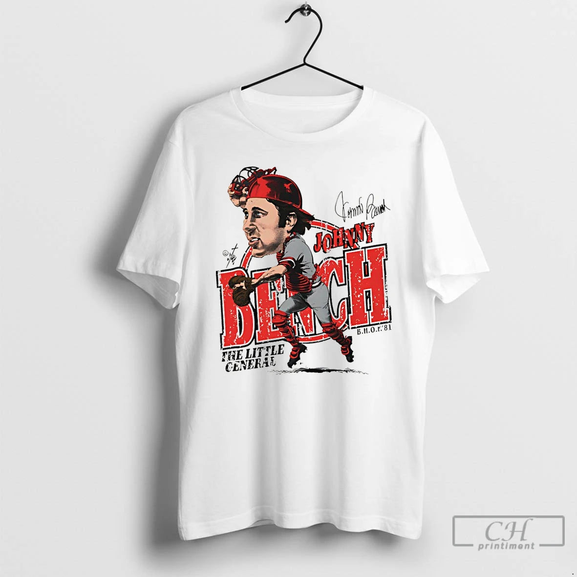 Premium Johnny Bench Cincinnati Reds Baseball The Little General Caricature Signature