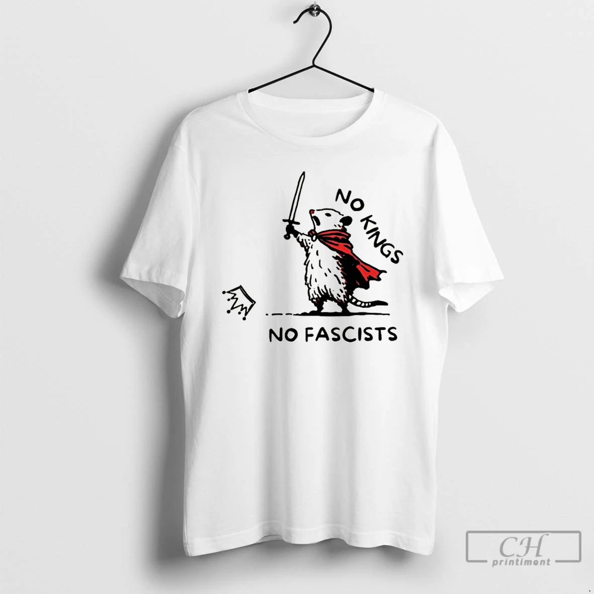 Premium No Kings No Fascists Opossum Warrior Doodle Meme No Kings Anti Trump T Shirts