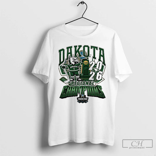 Premium North Dakota Fighting Hawks 2026 Ncaa Mens Hockey Regional Champions Mascot Trophy T Shirts