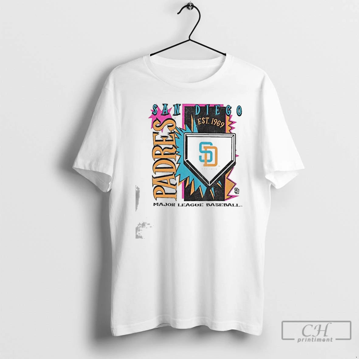 Premium San Diego Padres Major League Baseball Mitchell Ness Cooperstown Neon Field Shock T Shirts
