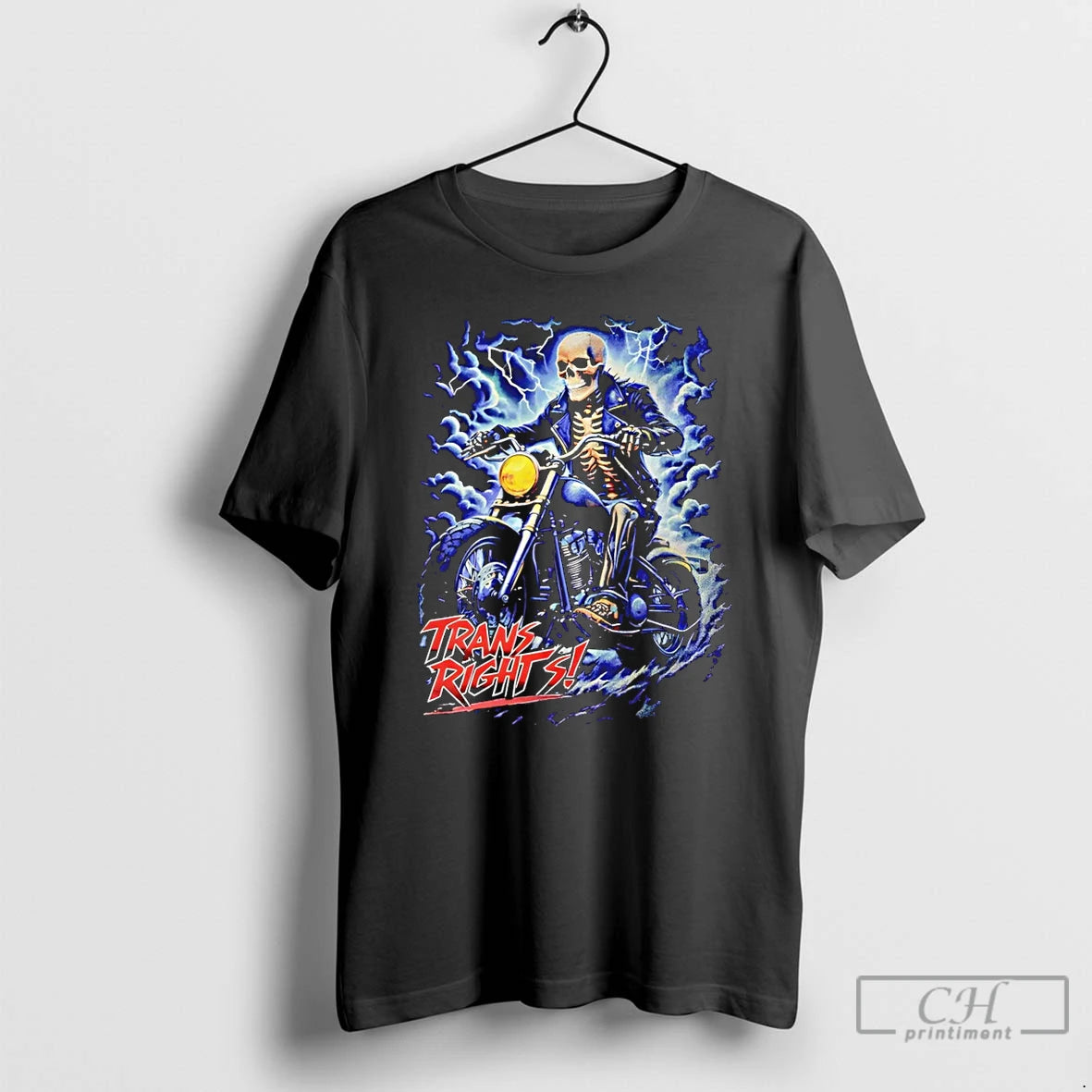 Premium Skeleton Biker Riding Motorcycle With Storm Trans Rights