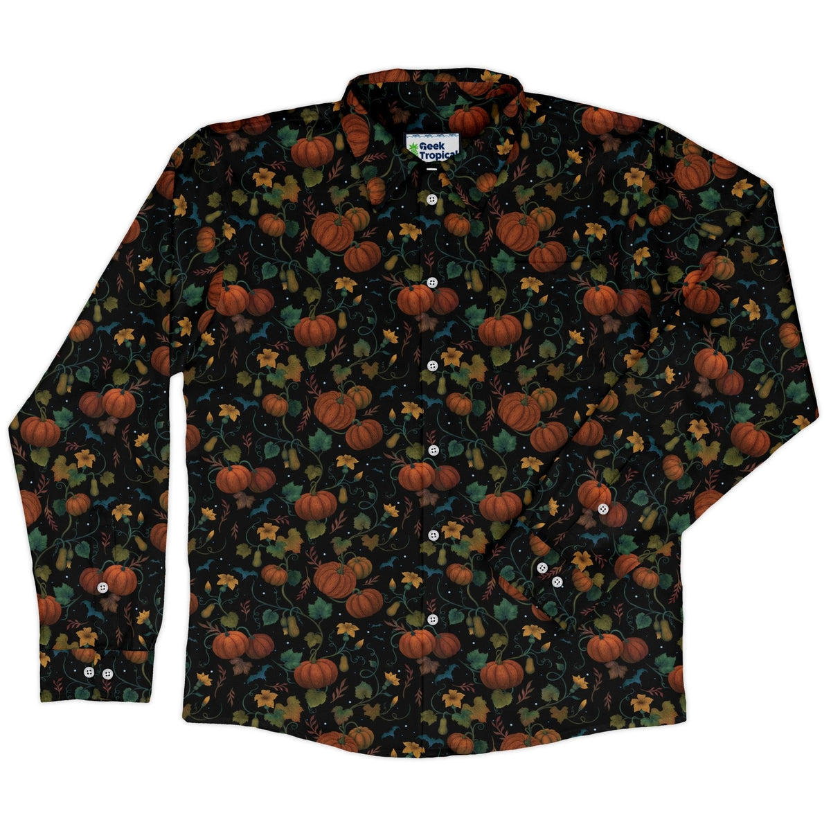 Pumpkin Bats Long Sleeve Button Up Shirt