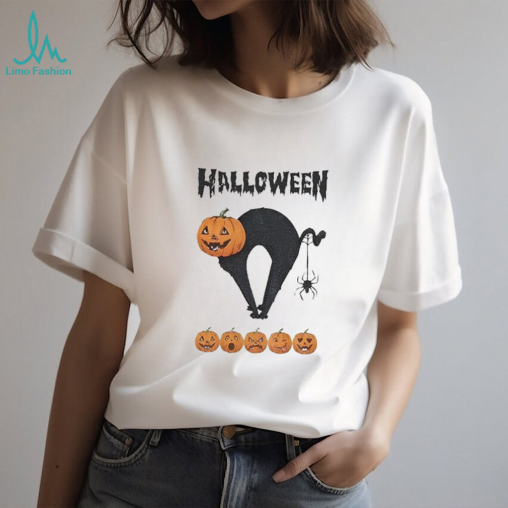 Pumpkin Cat And Spider Halloween Five Carved Jack O’ Lanterns shirt