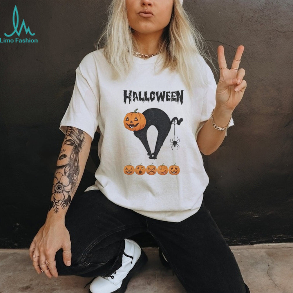 Pumpkin Cat And Spider Halloween Five Carved Jack O’ Lanterns shirt